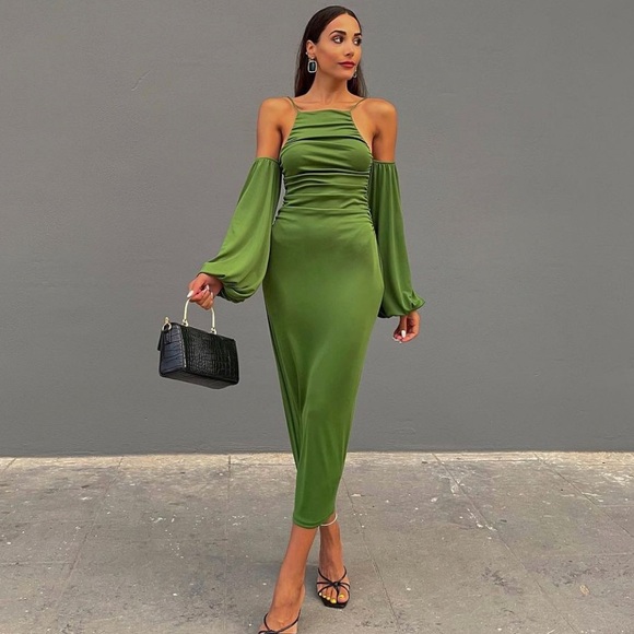 ZARA GREEN MIDI DRESS - Picture 7 of 16